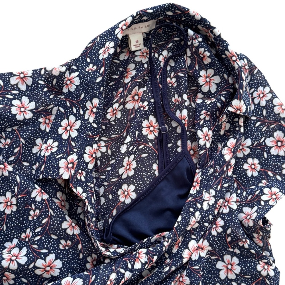 Dress “db Established 1962.” Navy Blue/Pink Dogwood Flowers. A-Line / Cami Slip. - Picture 15 of 16